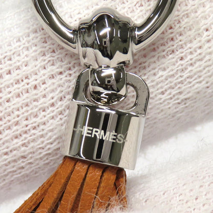 Hermes Twilly Ring Cell Pom Pom Pon Brown Silver Leather Scarf