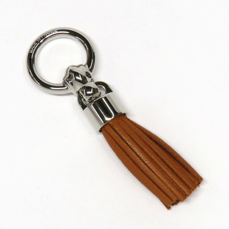 Hermes Twilly Ring Cell Pom Pon Brown Silver Leather Scarf