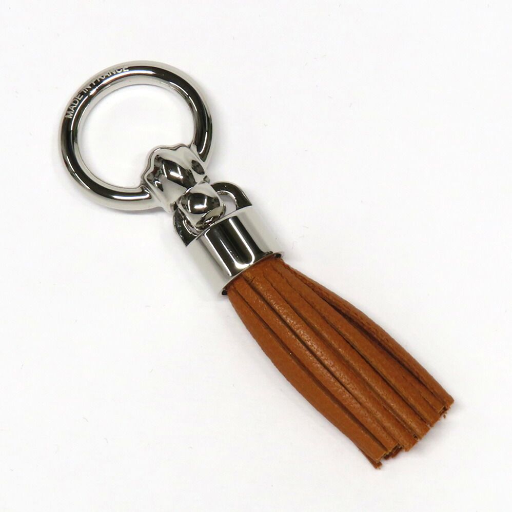 Hermes Twilly Ring Cell Pom Pom Pon Brown Silver Leather Scarf