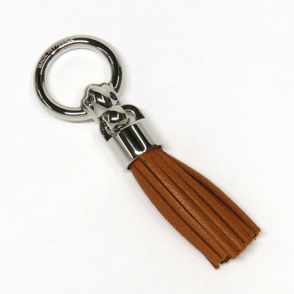 Hermes Twilly Ring Cell Pom Pom Pon Brown Silver Leather Scarf