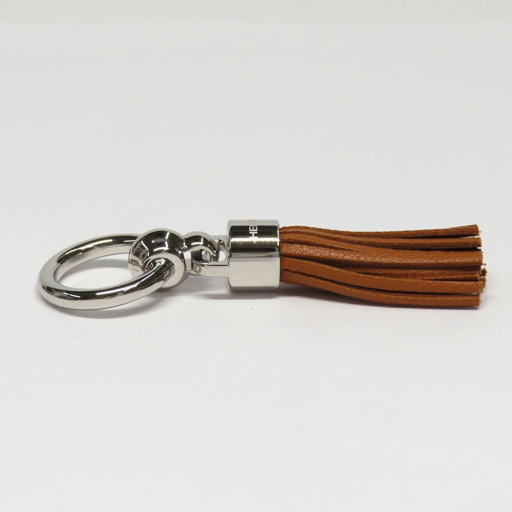 Hermes Twilly Ring Cell Pom Pom Pon Brown Silver Leather Scarf