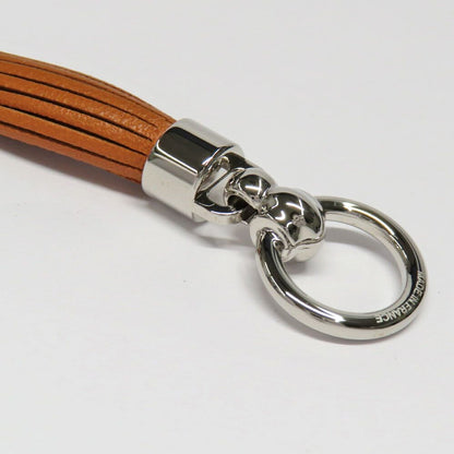 Hermes Twilly Ring Cell Pom Pom Pon Brown Silver Leather Scarf