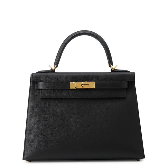 Hermes Handbag Kelly 28 Sellier Black Gold Epsom 2-Way