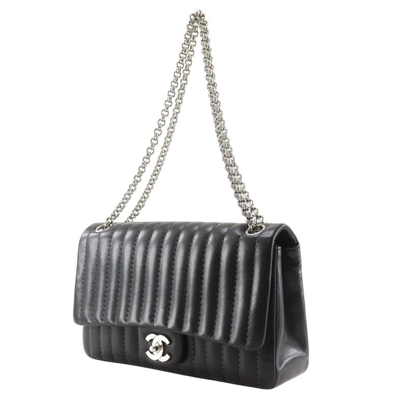 Chanel Mademoiselle Chain Shoulder Calf Black Bag