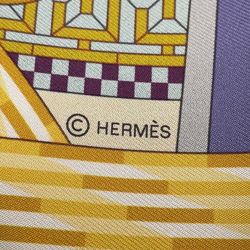 Hermes Scarf Carre 90 Double Face Torchlight a la Lumiere du Flambeau Cream Mordre Blue Labande