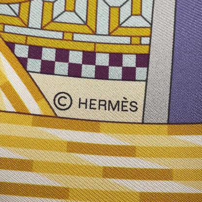 Hermes Scarf Carre 90 Double Face Torchlight a la Lumiere du Flambeau Cream Mordre Blue Labande