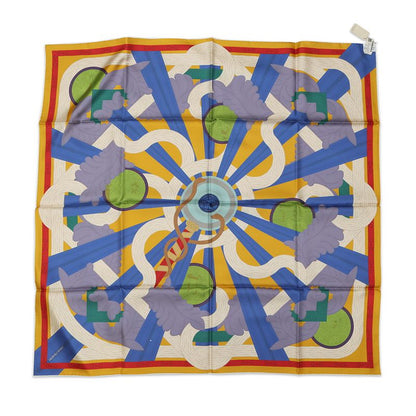 Hermes Scarf Carre 90 Double Face Torchlight a la Lumiere du Flambeau Cream Mordre Blue Labande