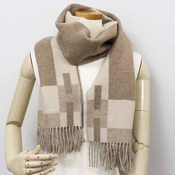 Hermes Cashmere Muffler H Passant Shawl 07 Bicolor Cles Marron Scarf