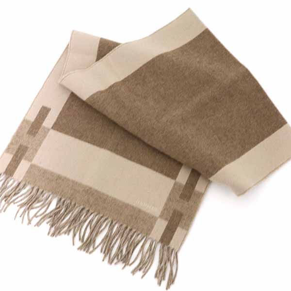 Hermes Cashmere Muffler H Passant Shawl 07 Bicolor Cles Marron Scarf