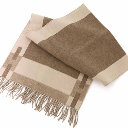 Hermes Cashmere Muffler H Passant Shawl 07 Bicolor Cles Marron Scarf