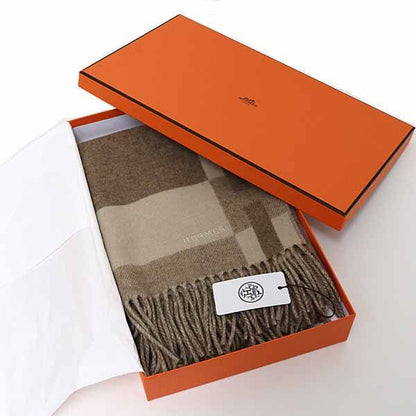 Hermes Cashmere Muffler H Passant Shawl 07 Bicolor Cles Marron Scarf