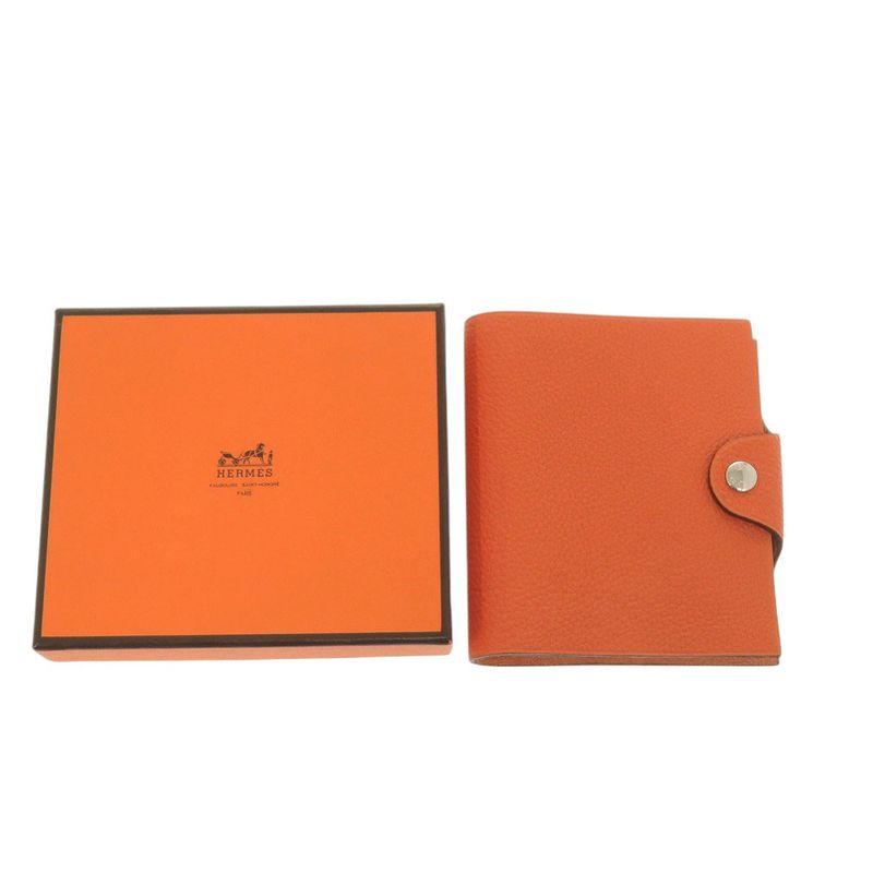Hermes Ulysse Mini Togo Orange Notebook Cover Silver