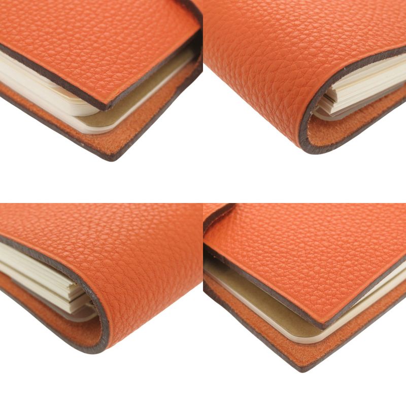 Hermes Ulysse Mini Togo Orange Notebook Cover Silver