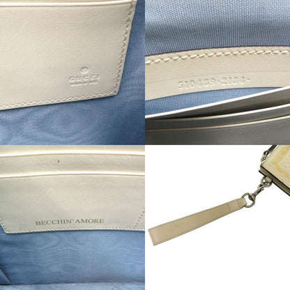 Gucci Sega Guccy Print Second Leather Ivory White Clutch