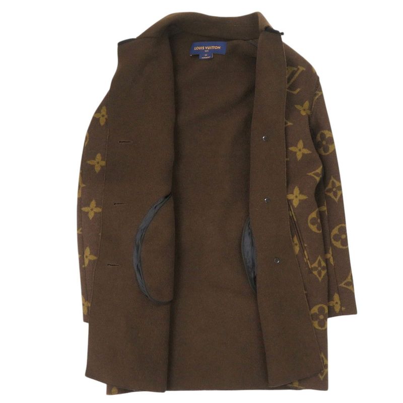 Louis Vuitton Monogram All Over Pattern 34 Wool Cashmere Brown Outer Coat