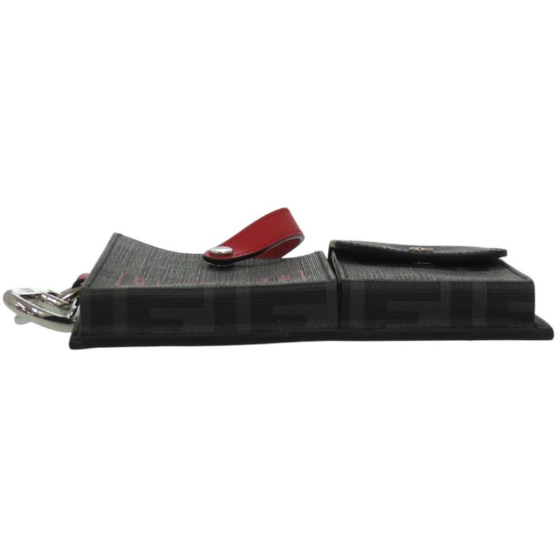 Fendi Pocket Charm Belt Bag Leather Black Red Key Holder