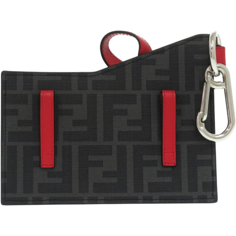 Fendi Pocket Charm Belt Bag Leather Black Red Key Holder