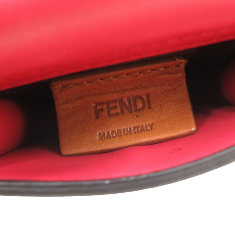 Fendi Pocket Charm Belt Bag Leather Black Red Key Holder