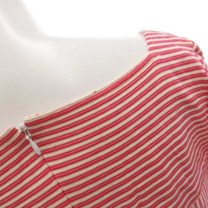 Christian Dior Dress 9 White Pink Border Pattern Square Neck Short Sleeve Knee
