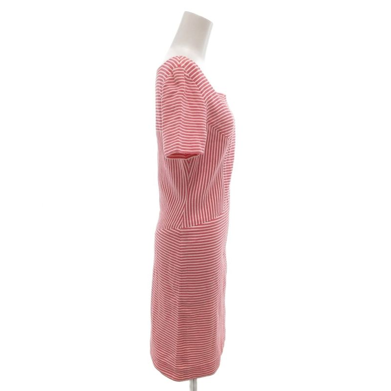 Christian Dior Dress 9 White Pink Border Pattern Square Neck Short Sleeve Knee