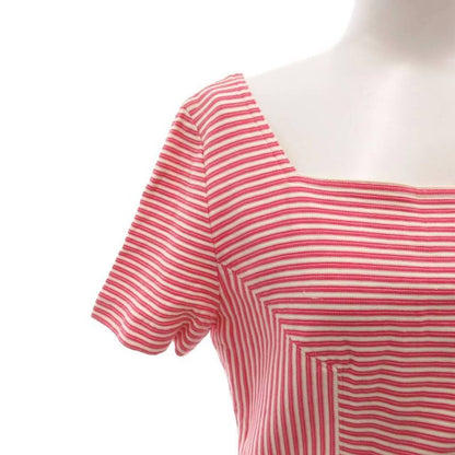 Christian Dior Dress 9 White Pink Border Pattern Square Neck Short Sleeve Knee