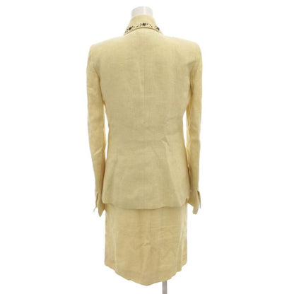 Fendi Setup Suit Jacket Dress Hemp Linen 38 Cream Notch Lapel Star Pattern Long