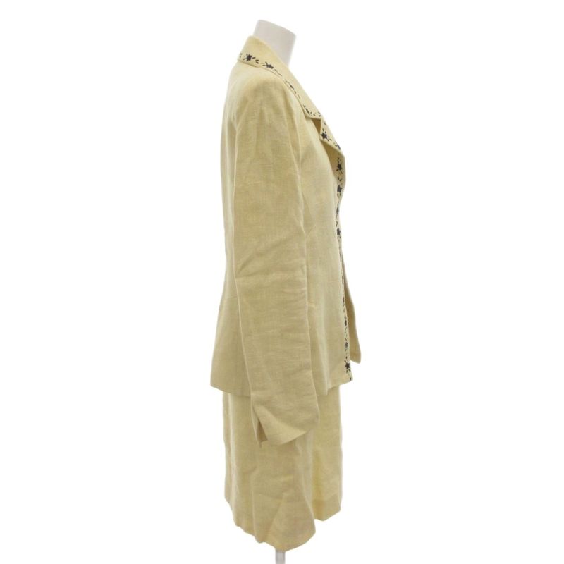 Fendi Setup Suit Jacket Dress Hemp Linen 38 Cream Notch Lapel Star Pattern Long