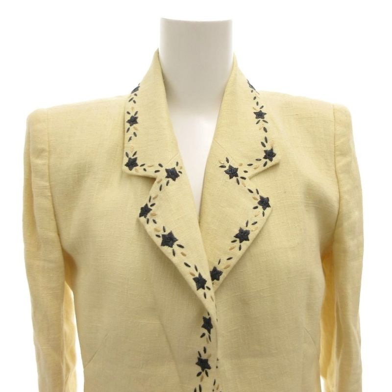 Fendi Setup Suit Jacket Dress Hemp Linen 38 Cream Notch Lapel Star Pattern Long