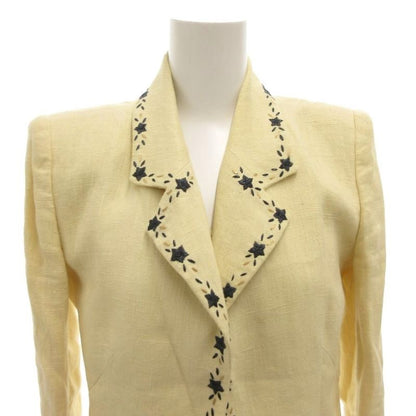 Fendi Setup Suit Jacket Dress Hemp Linen 38 Cream Notch Lapel Star Pattern Long