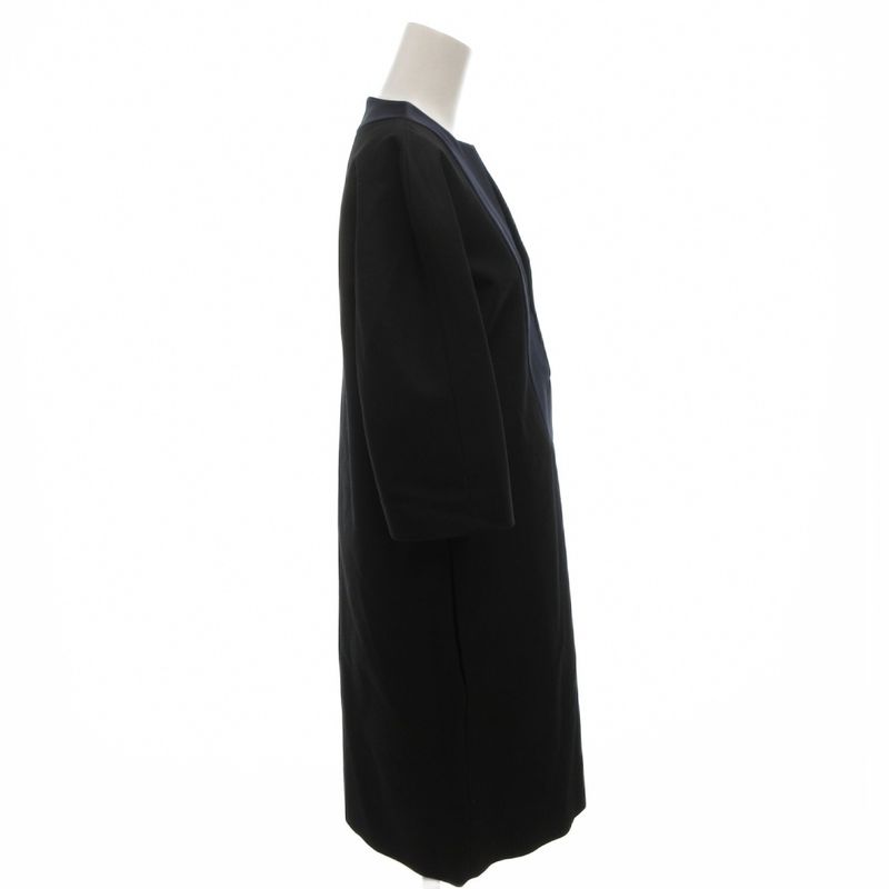 Celine Phoebe Season Dress Silk Blend 36 Navy Key Neck Knee Length 3/4 Sleeve