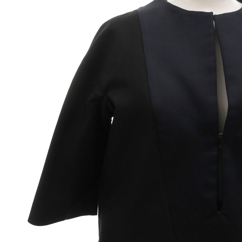 Celine Phoebe Season Dress Silk Blend 36 Navy Key Neck Knee Length 3/4 Sleeve