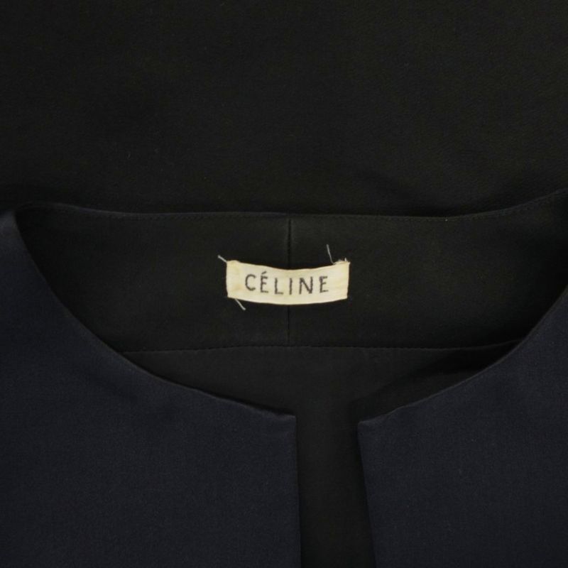 Celine Phoebe Season Dress Silk Blend 36 Navy Key Neck Knee Length 3/4 Sleeve
