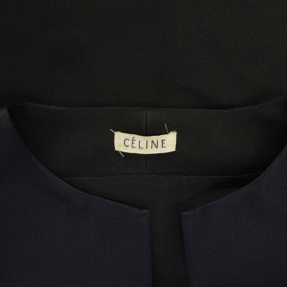Celine Phoebe Season Dress Silk Blend 36 Navy Key Neck Knee Length 3/4 Sleeve