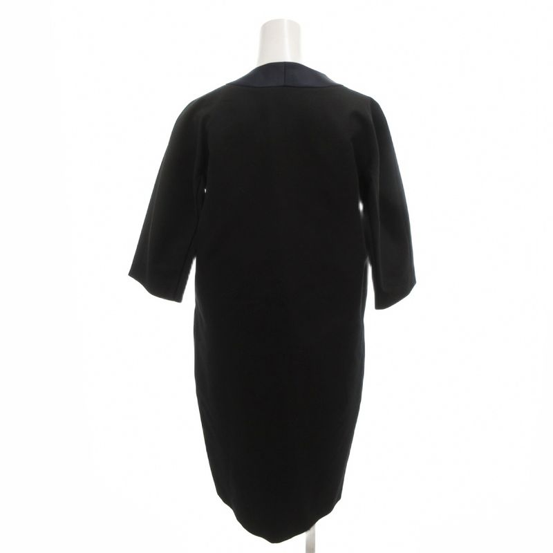 Celine Phoebe Season Dress Silk Blend 36 Navy Key Neck Knee Length 3/4 Sleeve