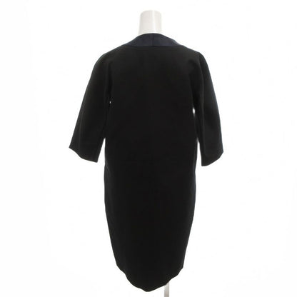 Celine Phoebe Season Dress Silk Blend 36 Navy Key Neck Knee Length 3/4 Sleeve