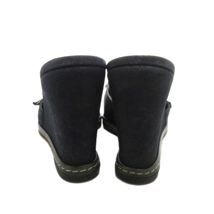 Chanel Camellia Sandals Leather 36.5 Black Wedge Sole Open Toe