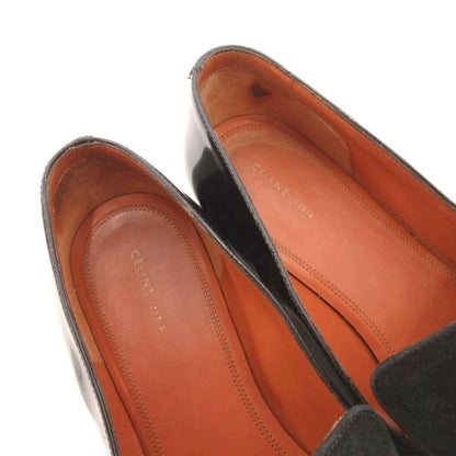Celine Loafers Slip on Pointed Toe Patent Suede 38 Black