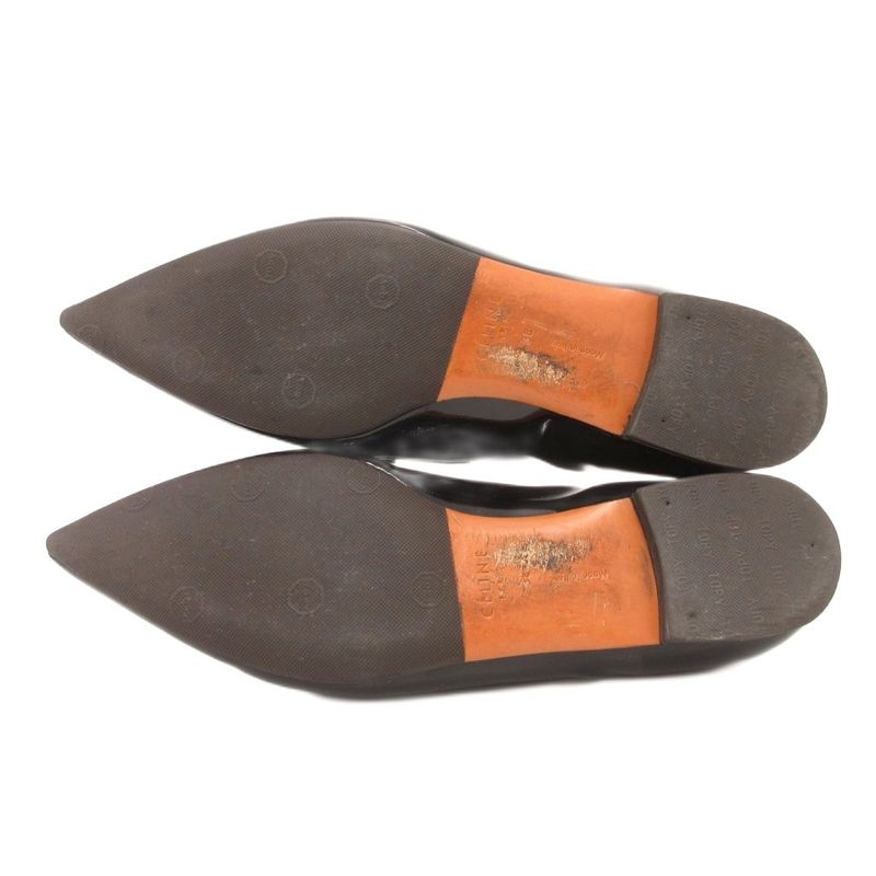 Celine Loafers Slip on Pointed Toe Patent Suede 38 Black