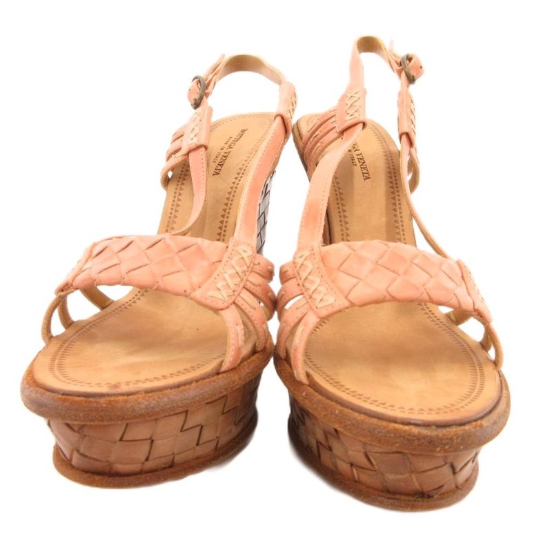 Bottega Veneta Sandals Wedge Sole Braided Leather Mesh 37 Pink