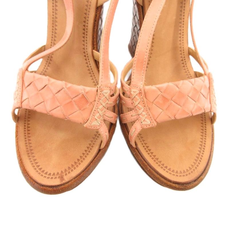 Bottega Veneta Sandals Wedge Sole Braided Leather Mesh 37 Pink