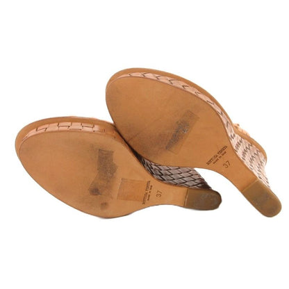 Bottega Veneta Sandals Wedge Sole Braided Leather Mesh 37 Pink