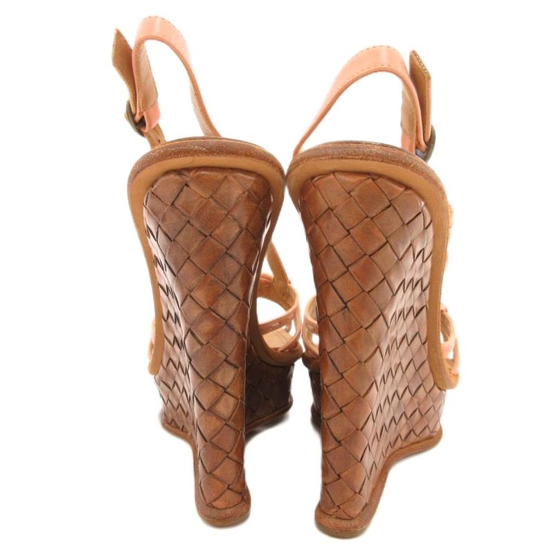 Bottega Veneta Sandals Wedge Sole Braided Leather Mesh 37 Pink
