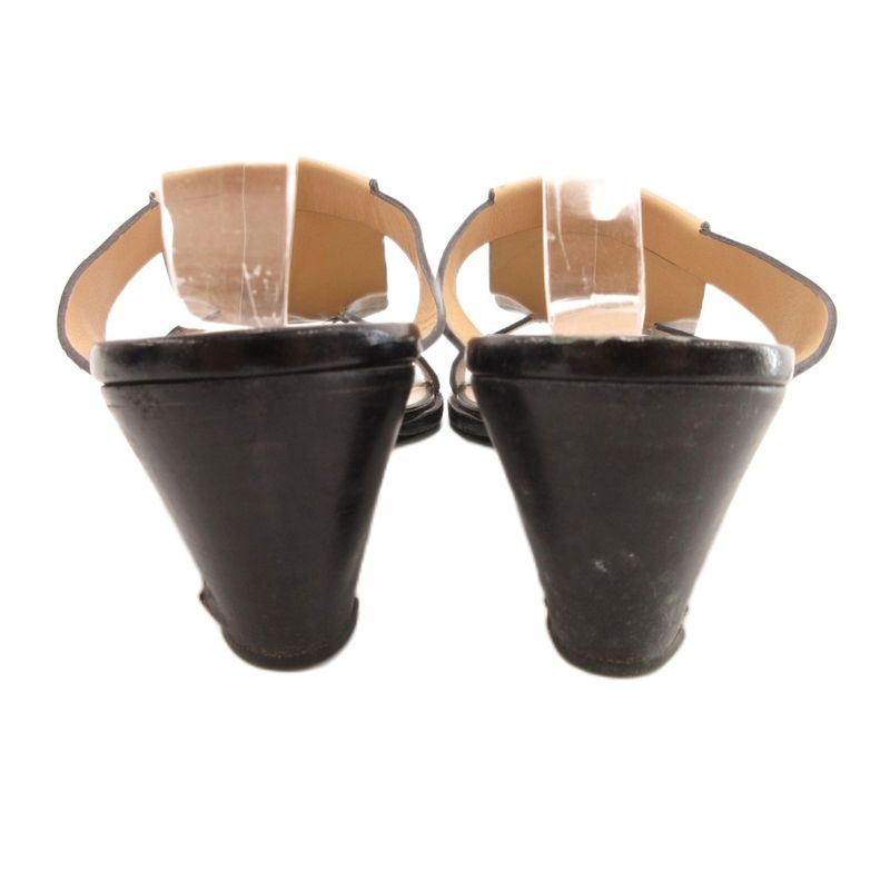 Hermes Mule Sandals Leather Heel 39.5 Beige Black