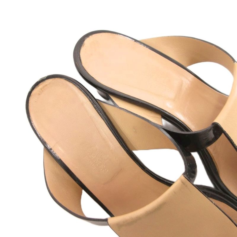 Hermes Mule Sandals Leather Heel 39.5 Beige Black