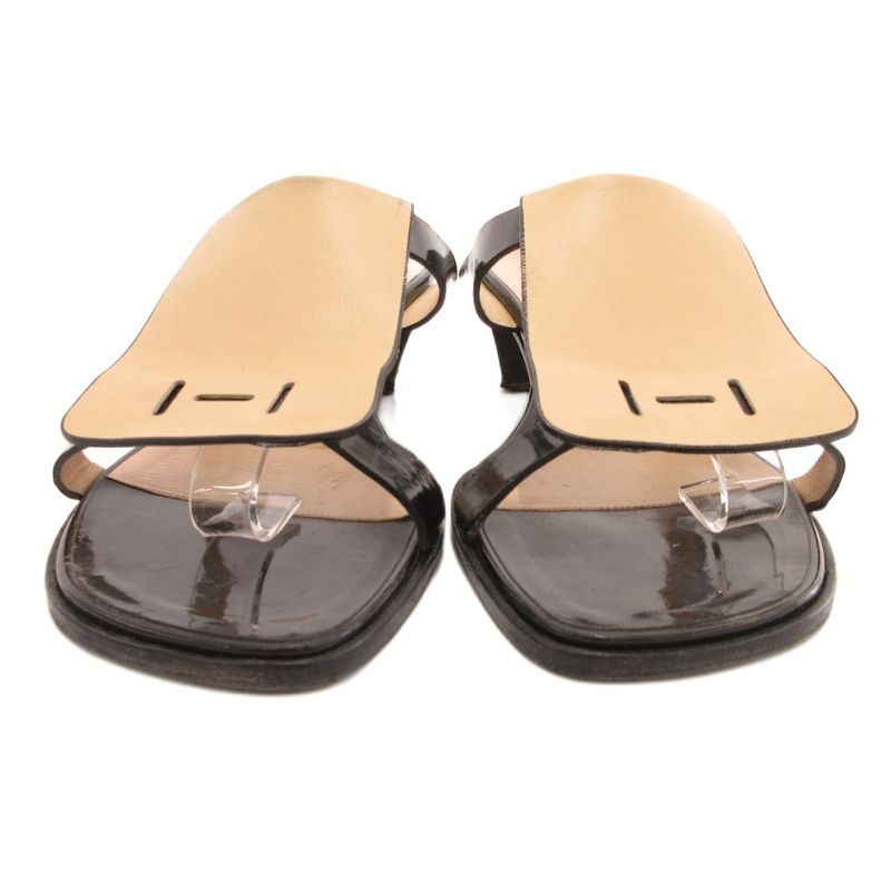 Hermes Mule Sandals Leather Heel 39.5 Beige Black