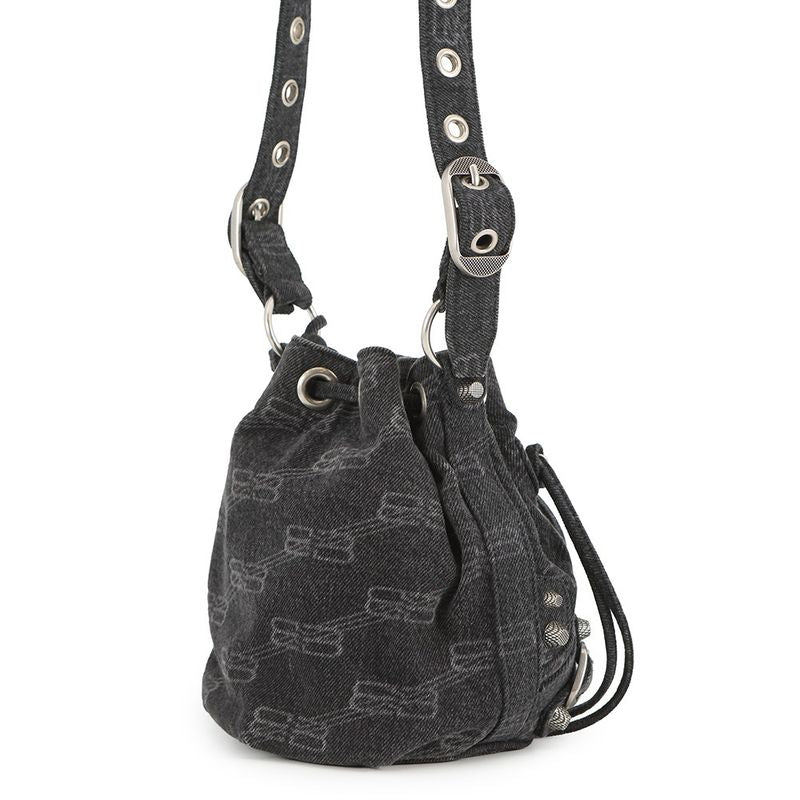 Balenciaga Shoulder Bag le Cagole XS Denim Black with Mirror