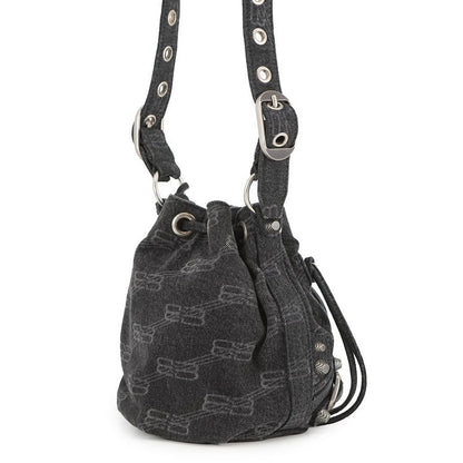 Balenciaga Shoulder Bag le Cagole XS Denim Black with Mirror