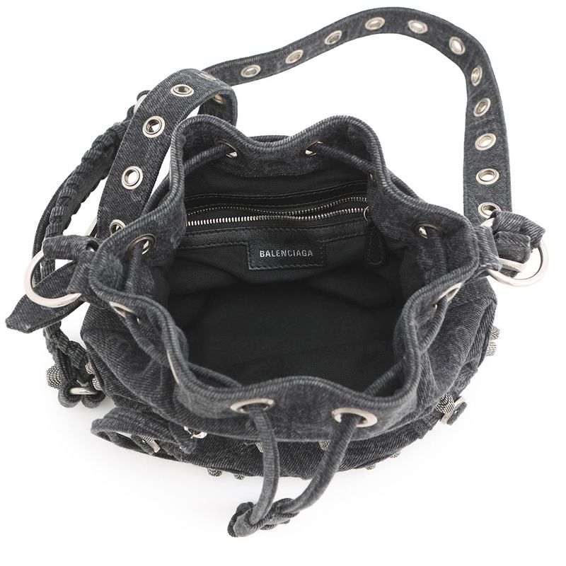 Balenciaga Shoulder Bag le Cagole XS Denim Black with Mirror