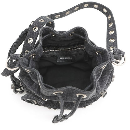 Balenciaga Shoulder Bag le Cagole XS Denim Black with Mirror