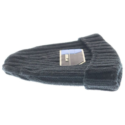 Prada Rubber Logo Beanie Knit Hat Black